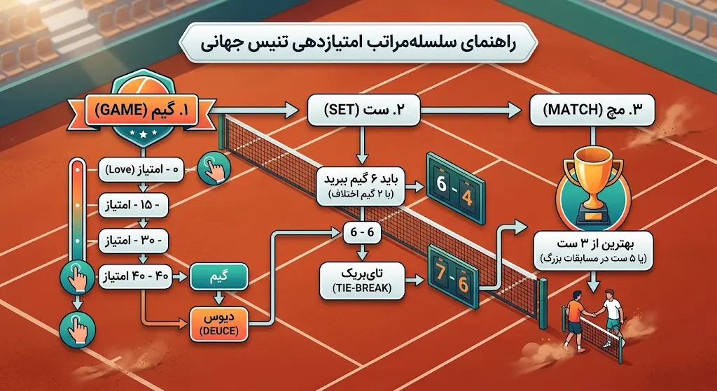 راهنمای امتیازدهی قوانین ابتدایی تنیس خاکی